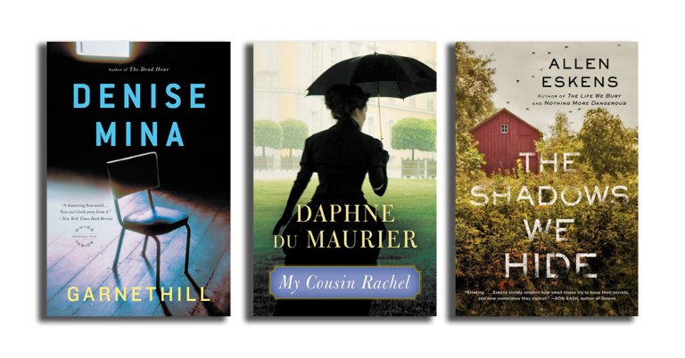 Picture of three book jackets titled: Garnethill, My Cousin Rachel, and The Shadows We Hide